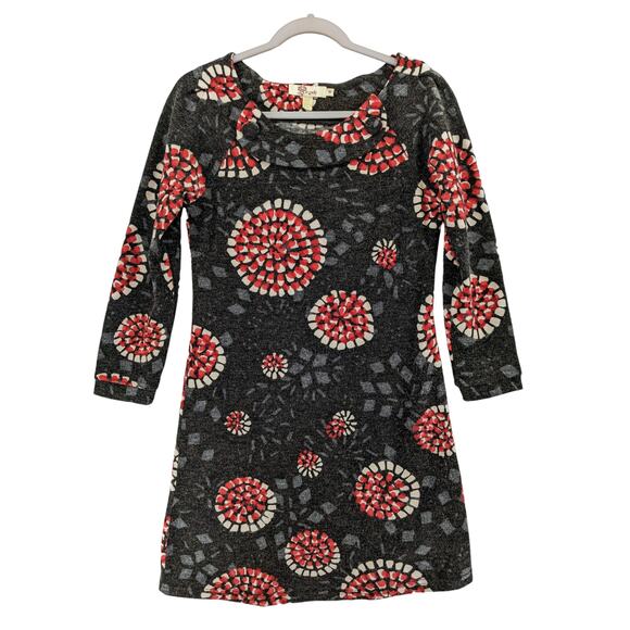 Aryeh by Anthropologie Floral Starburst Dress Small Red‎ Gray Retro Mod 60s Mini - Picture 12 of 13